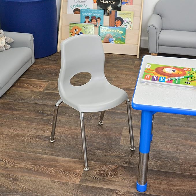 Children’s Factory MyPosture 14" H Child Chair, 4 Pack, Gray with Chrome Legs, AB8014GYC4, Daycare or Classroom Flexible Seating, Kids/Teen Classroom & School Desk Chair