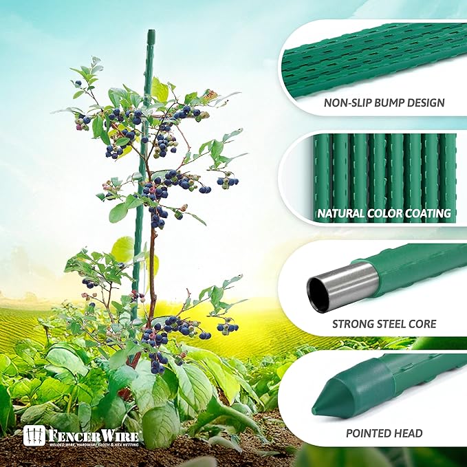 Fencer Wire 25 Pack of 7ft / 84 Inch Durable Metal Plant Supports Garden Stakes, Plant Stakes, Garden Poles for Outdoor & Indoor, Plant Support and Sticks for Tomato, Potted Plants, Beans, Cucumbers