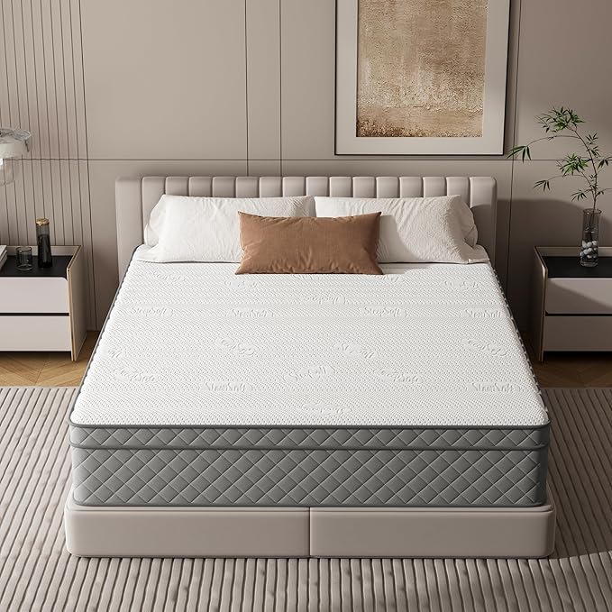 Queen Mattress, 12 Inch Hybrid Queen Size Mattress with Cooling Gel Memory Foam and Pocket Springs, CertiPUR-US Certified, Medium Firm