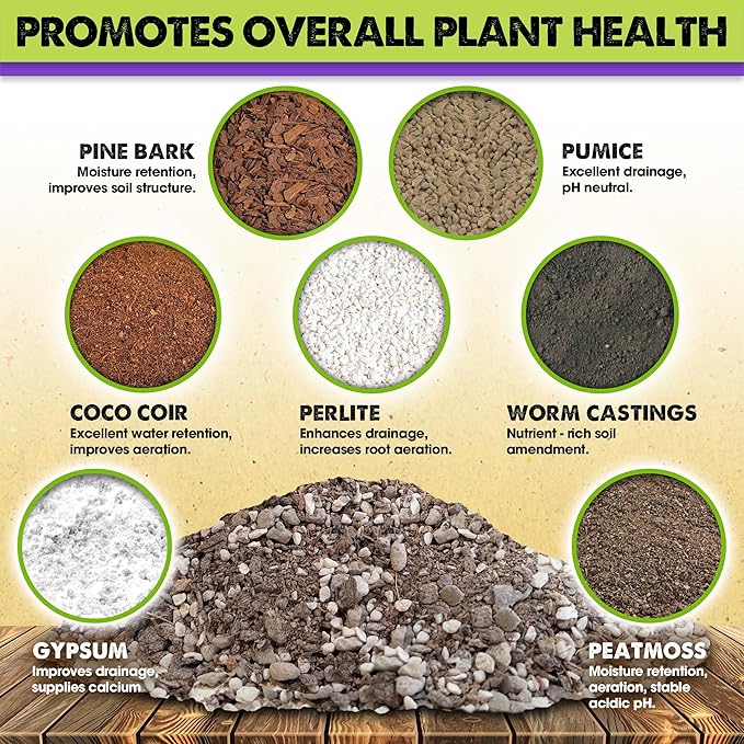 DUSPRO Recycle Pre-Mixed House Plant Potting Mix 7in1 with Potting Soil Indoor Plants, Tropical Indoor Potting Soil with Pine Bark, Pumice, Coco Coir, Perlite, Worm Castings, Gypsum, Peat Moss 1QRT