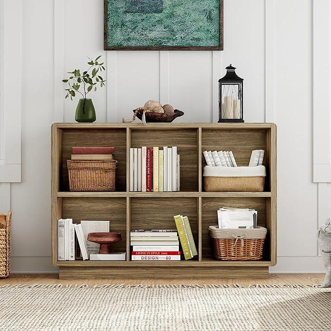 ChooChoo 6 Cube Storage Organizer, Wooden Bookcase with Storage, Cube Storage Bookshelf for Bedroom and Home Office, Rustic Oak