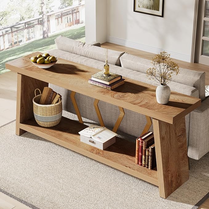 Tribesigns 70.86-Inch Long Sofa Table for Living Room, 2-Tier Narrow Console Table with Storage, Wood Foyer Entryway Couch Table for Hallway, Entrance (Light Oak Brown)