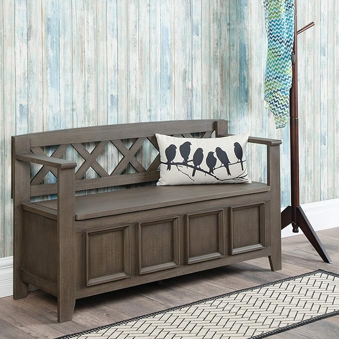 SIMPLIHOME Amherst Entryway Storage Bench - 48 inch Wide Solid Wood Hallway Seat in Farmhouse Grey, Transitional Bench for Entryway or Living Room with Lift-Up Lid and Spacious Storage