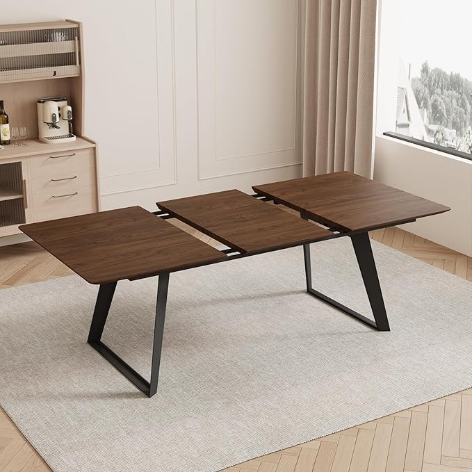 ZckyCine Extendable Dining Table - 63" to 78.7" Adjustable Rectangular Table with Black Metal Legs, Modern Expandable Dining Table for 6-8 People