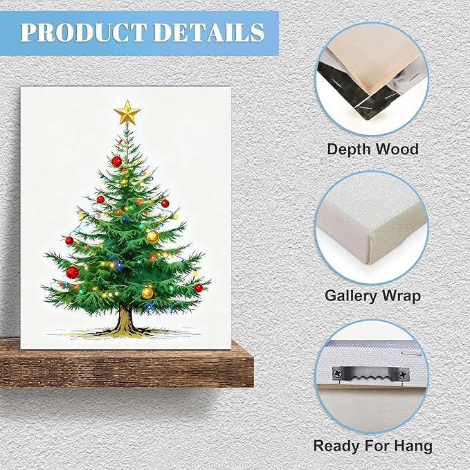 Framed Christmas Pictures Wall Decor,Vintage Pine Tree Prints,Winter Christmas Canvas Wall Art Decoration for Bedroom Bathroom Living Room Rustic Xmas Holiday Gifts (Christmas Tree 7, 16'' X 24'')