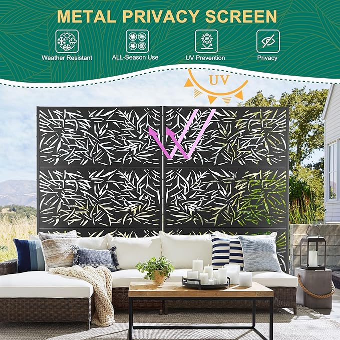 72" H47" W Metal Outdoor Privacy Screen - Freestanding, Decorative Fence (3 Panels)