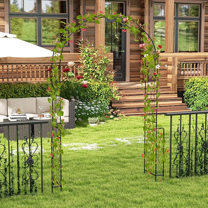 Moccha 7.9 FT Garden Arch Trellis, Metal Pergola Arbor for Climbing Plants Vines Roses, Outdoor Wedding Archway with Sturdy Steel Frame, Garden Arbor for Wedding Party Ceremony Decoration