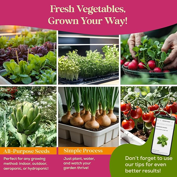 50 Gourmet Garden Vegetable Seeds Variety Pack - 34,455+ Non-GMO Heirloom Vegetables Seeds for Planting Indoor Outdoor: Broccoli, Carrot, Onion, Lettuce, Pepper - Gardening Seed Packets