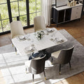 POVISON 63" Modern Dining Table for 4-6 People, Matte White Dining Room Table, Sintered Stone Dinner Tabletop with X-Shape Carbon Steel Pedestal, Rectangle Table for Kitchen Living Room(Table Only)