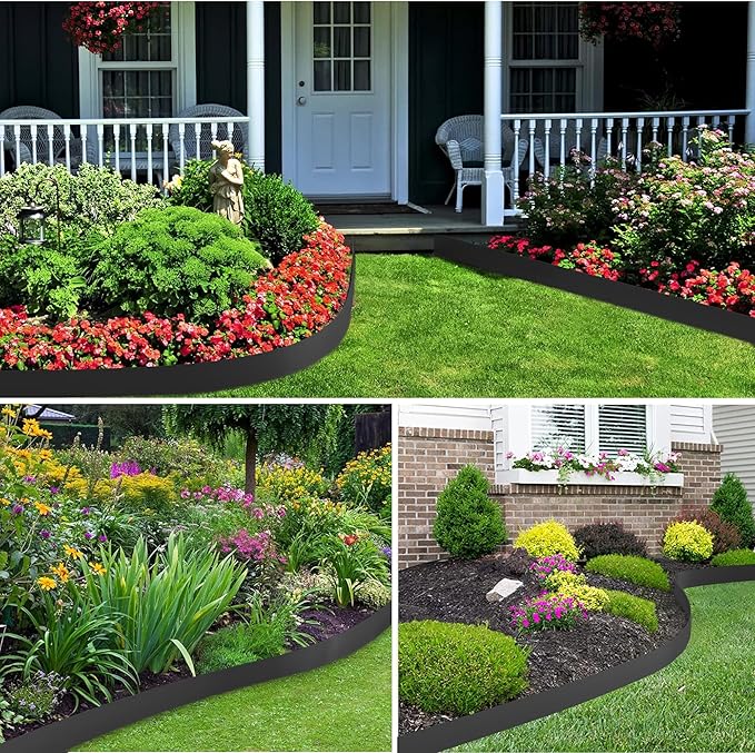 Landscape Edging, 33' 4" Tall Garden Edging with Scissors, Lawn Edging with 30 Garden Spikes and 2 Connectors, Heavy Duty PP&PE Material Edging for Landscaping, Garden, Lawn, Black