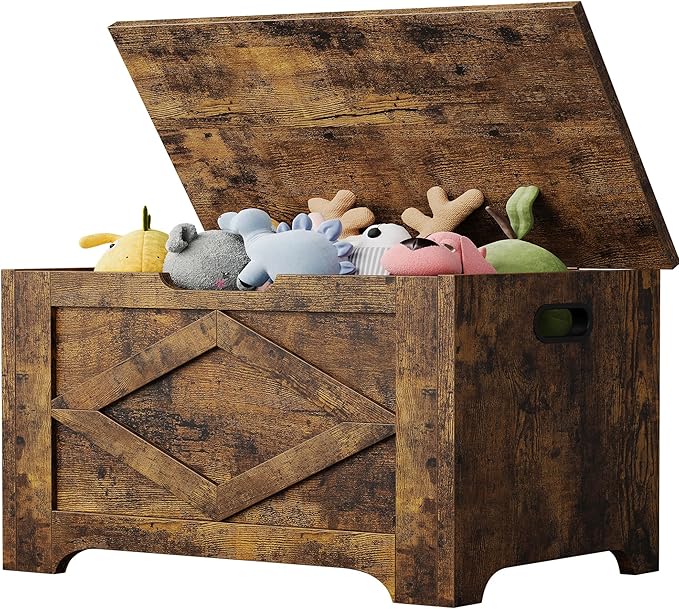 GarveeHome 23.6" Storage Chest, Wooden Storage Bench with Safety Hinge, Easy Assembly, Large Toy Chest for Entryway, Living Room, Bedroom