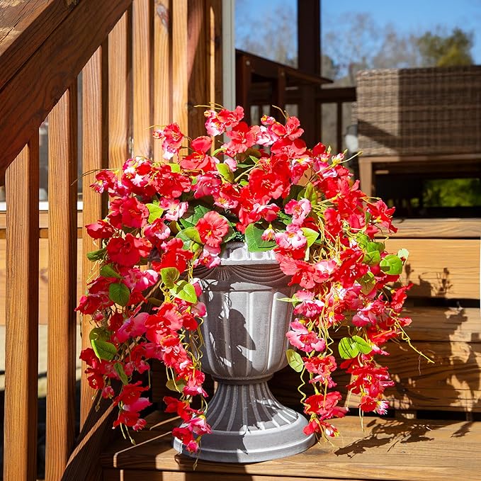 Artificial Hibiscus Fake Hanging Flowers Plants for Outdoors Spring Decoration, 4pcs Faux Silk Outside Hibiscus Long Trailing Vines Realistic UV Resistant for Front Door Planter Porch Patio Yard Urn