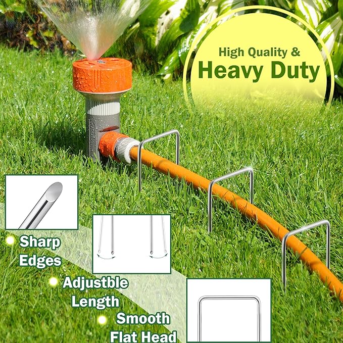 Qiang Ni Garden Stakes Adjustable-Width: 6 Inch U-Shaped Landscape Staples 11 Gauge - Hot-dip Galvanized Steel Outdoor Decoration Anchors SOD Pins for Yard Tent Fence Ground Stakes - 50 Pack