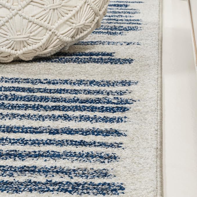 JONATHAN Y Khalil Modern Berber Stripe Cream/Navy Indoor Area Rug, 8x10, Contemporary, Bohemian, Easy-Cleaning for Living Room, Bedroom, Kitchen, Pet Friendly, Non-Shedding (MOH207E-8)