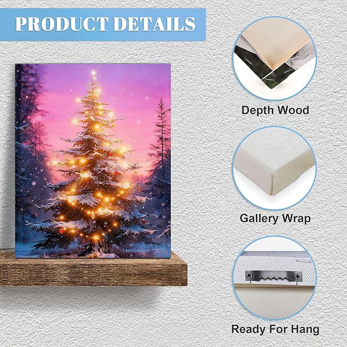 Framed Christmas Pictures Wall Decor,Vintage Pine Tree Prints,Winter Christmas Canvas Wall Art Decoration for Bedroom Bathroom Living Room Rustic Xmas Holiday Gifts (Christmas Tree 18, 11'' X 14'')