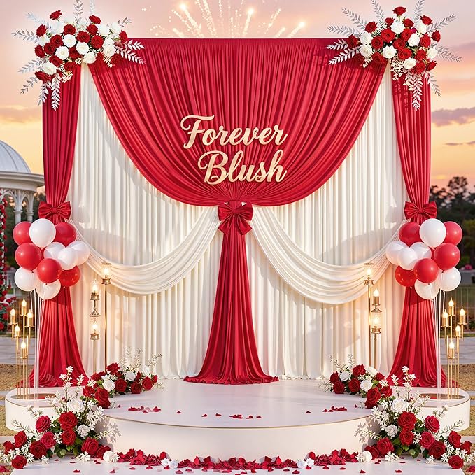 10ft x 8ft Wrinkle Free Red Backdrop Curtains for Parties, Polyester Photo Backdrop Drapes 2 Panels 5x8ft for Wedding Birthday Party Christmas Photography Background for Backdrop Stand