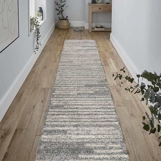 JONATHAN Y Khalil Modern Berber Stripe Gray/Cream Runner Rug, 2x8, Contemporary, Bohemian, Easy-Cleaning for Living Room, Bedroom, Kitchen, Pet Friendly, Non-Shedding (MOH207G-28)