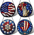 Stained Glass Window Hanging 4 Pcs Set Red Blue Flag Freedom Theme 6.3" - Suncatcher Door Garden Sun Catcher Decor Birthday Christmas for Mom Woman Nana Men Friend