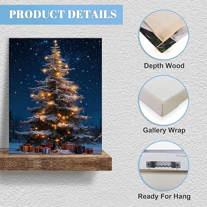 Framed Christmas Pictures Wall Decor,Vintage Pine Tree Prints,Winter Christmas Canvas Wall Art Decoration for Bedroom Bathroom Living Room Rustic Xmas Holiday Gifts (Christmas Tree 13, 16'' X 24'')