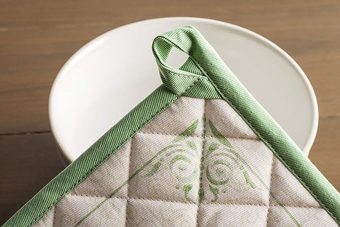 Maison d' Hermine Pot Holders 100% Cotton Heat Resistant Potholders 8" x 8" Hot Pads with Loop BBQ, Cooking, Baking, Grilling, Kitchen, Handling Hot Pans Spring/Summer (Pack of 1, Jardin Du Roy)