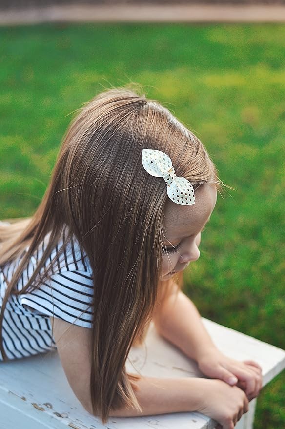 California Tot Non Slip Fully Lined Alligator Faux Leather Bow Hair Clips in Assorted Pack (Sweet Clip Set)