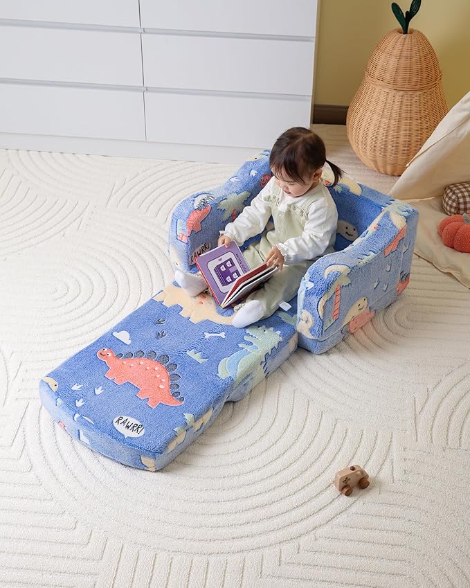 Thick Comfy Toddler Chair and Couch for Kids,2-in-1 Soft Plush Fold Out Sofa for Children,Convertible Couch to Lounger for Toddler