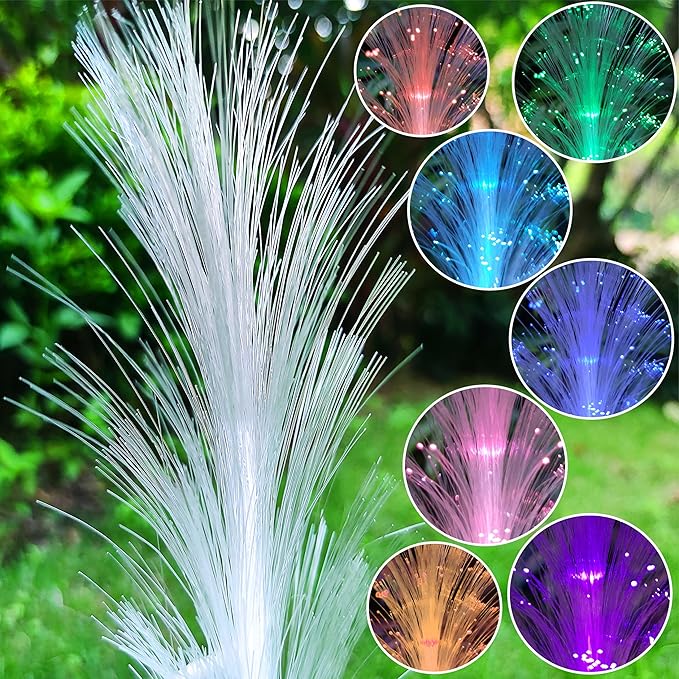 Solar Highland Cow Garden Decor -Resin Highland Cows Figurines Lights and Colour Changing Optical Fiber with Solar LED Lights,Outdoor Statues Decoration for Patio Yard Lawn