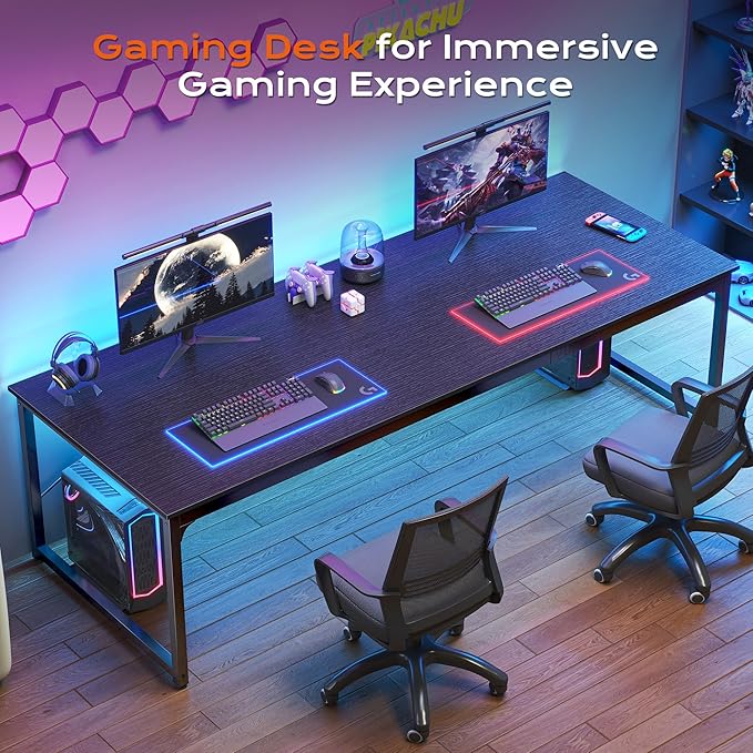 PRAISUN 78.7 X 29.5 Inch Computer Desk with Deeper Desktop, Long Gaming Office Writing Work Desk for Home Office, Study, Bedroom, Work from Home, Metal Frame, Black