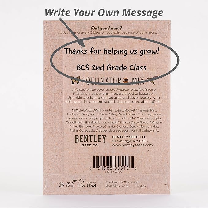Bentley Wildflower Mix, Pre Filled Hummingbird Packets, 25 Annual Flower Packs, Perfect Eco-Friendly Gift for DIY Gardeners or New Homeowners, Non GMO Seeds