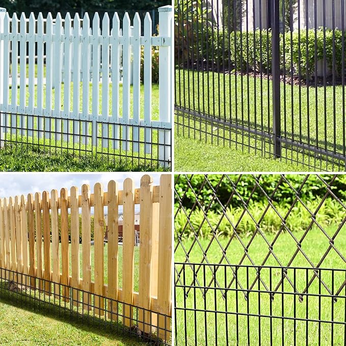15 Pack 24in(L) X 15in(H) Small/Medium Animal Barrier Fence, 5.5mm Rod with 1.5" Rod Gap, Dog Rabbits Fences Black Metal Fence Panel Ground Stakes for Outdoor Patio. Total 30Ft(L)
