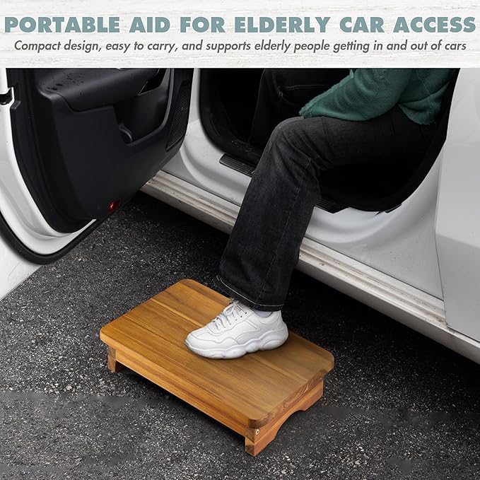 Wooden Step Stool, 3.5'' One Step Stool for Adults, Wooden Bedside Step with 550 Lbs Load Capacity, Heavy Duty/Portable/Nonslip/Durable Construction for Bedroom/Kitchen