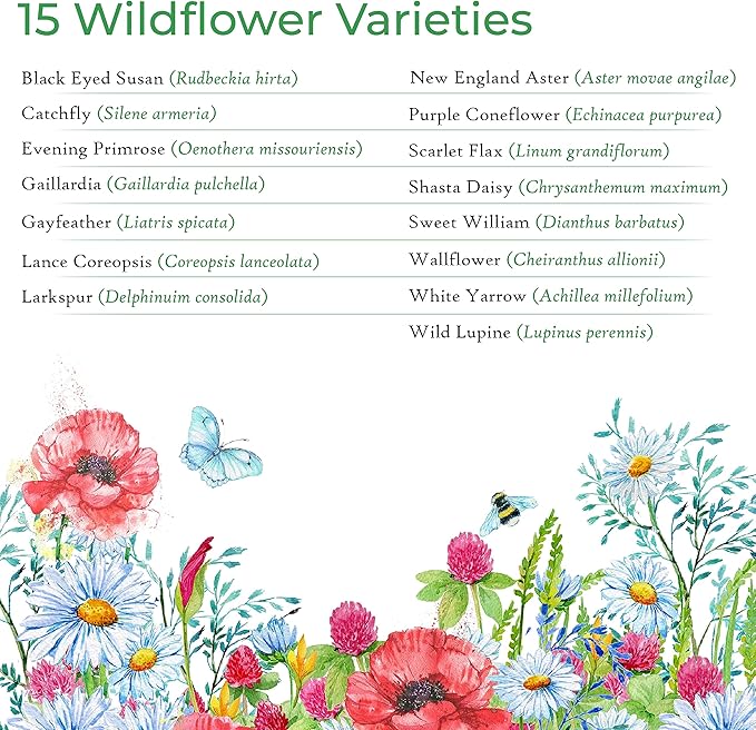 Created By Nature Maine Wildflower State Mix, 15 Flower Varieties, 50,000 Seeds