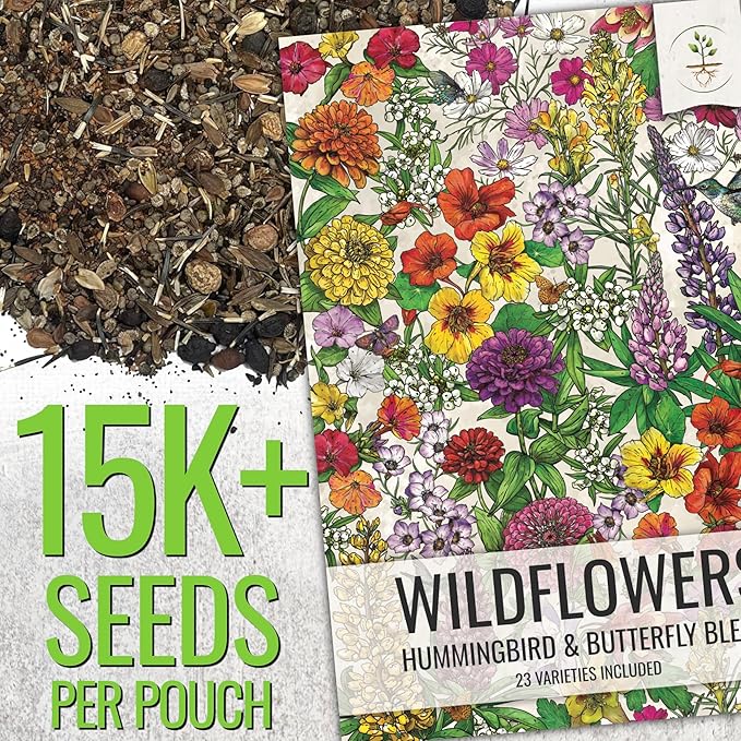 Seed Needs Wildflower Seeds Hummingbird and Butterfly Seed Mix | 5 Packs (1 Ounce Each) No Filler 23 Varieties Garden Seeds Annual & Perennial Species | Pollinator Attracting Flower Seed | Bulk