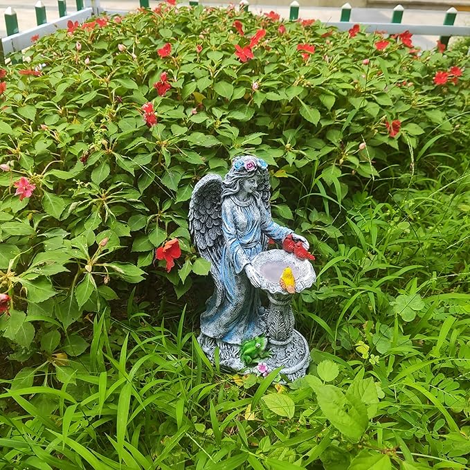 Mrocioa Solar Outdoor Garden Decor Angel Statue Light with Color Changing Birdbath, Waterproof Led Home Decor Figurine Lights for Yard Patio Front Porch, Housewarming Gifts for Thanksgiving Christmas