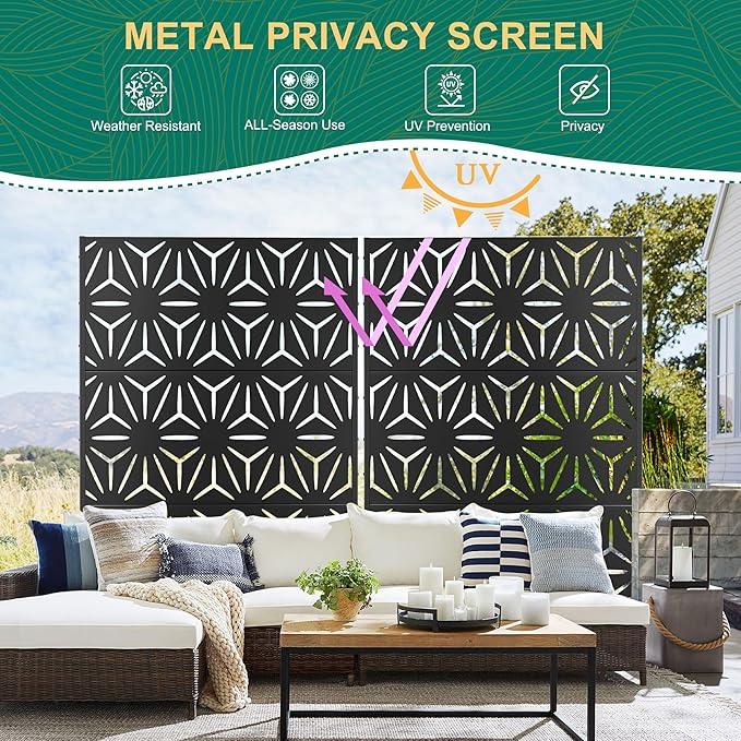 72" H×47" W Metal Privacy Screen Outdoor Privacy Screen Freestanding, Outdoor Privacy Screens and Panels for Patio Lawn Deck(Consists of 3 Panels)
