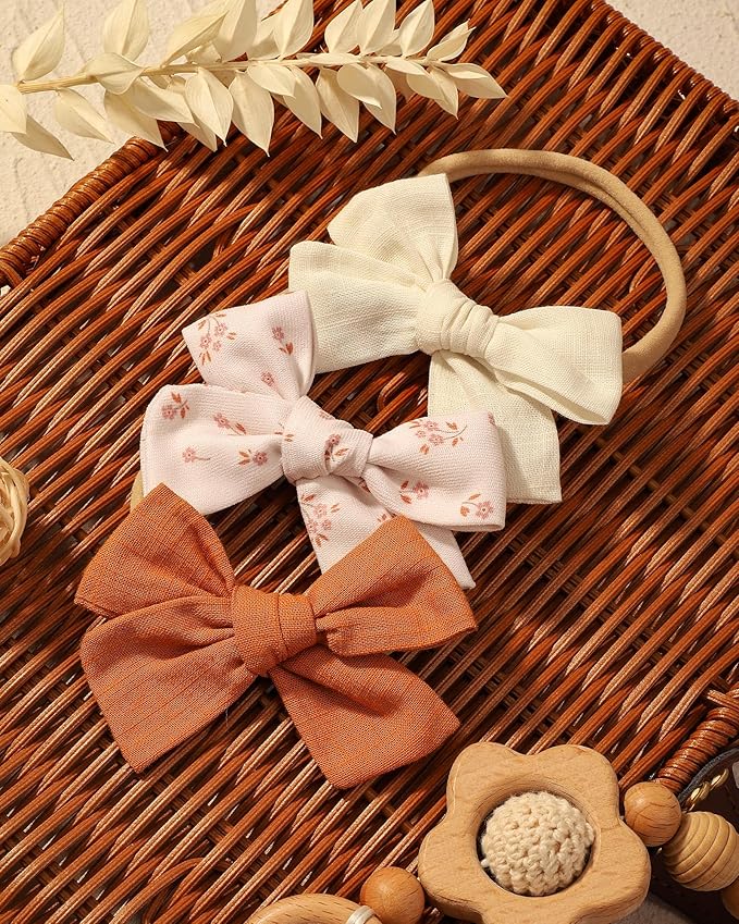 doboi 10PCS Baby Headbands Girls Hair Bows Nylon Linen Hairbands Handmade Hair Accessories for Newborn Infant Toddlers Little Girl and Kids