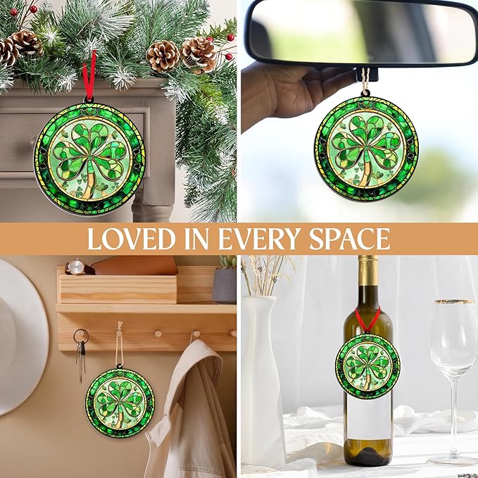 FLAGWIX Christmas Irish Gifts for Women Men - Suncatcher Ornaments 2025 for Tree Decorations - Spiritual Gifts for Women Men, Irish Ornaments for Good Luck Shamrock Home Decor