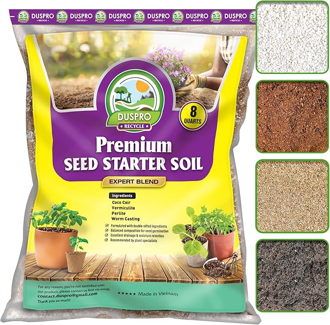DUSPRO Recycle 8 QRT Seed Starter Soil Pre-Mixed Seed Starting Mix for Young Plant Seeds, Soilless Formula Moisture Retention, Aeration & Nutrient Seed Starting Soil 4in1