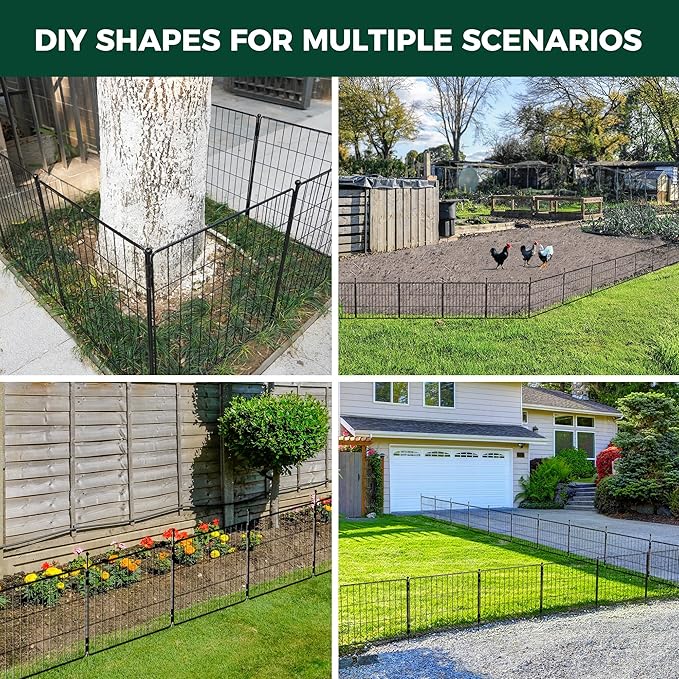 FXW Decorative Garden Fence for Yard - 24in(H) x 29.6ft(L) 16 Panels - Metal Fencing Panels - Animal Barrier Border for Dogs & Rabbits, Flower & Plant Edging