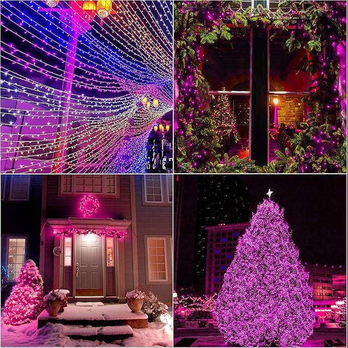 LAMPHOME 66ft Christmas Decorative Mini Lights,200 LED Transparent Wire Fairy Starry String Lights Plug in, 16 Lighting Modes, for Indoor Outdoor Xmas Tree Wedding Party Decoration (Pink)