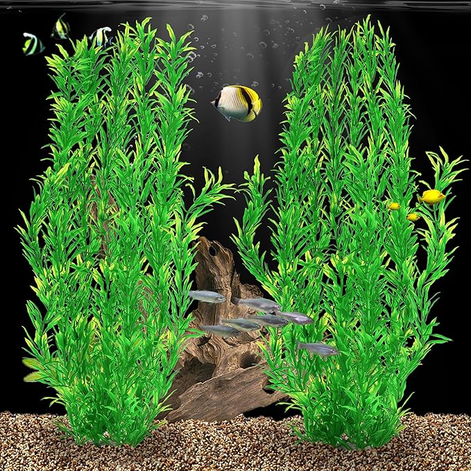 MyLifeUNIT Aquarium Plants, 21 Inches Tall Plastic Fish Tank Plants for Fish Tank Decorations and Aquarium Decor (Green)