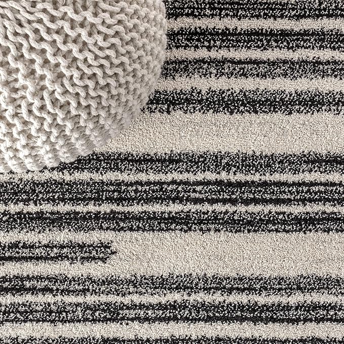JONATHAN Y Khalil Modern Berber Stripe Cream/Black 4x4 Square Indoor Area Rug, Contemporary, Bohemian, Easy-Cleaning for Living Room, Bedroom, Kitchen, Pet Friendly, Non-Shedding (MOH207A-4SQ)