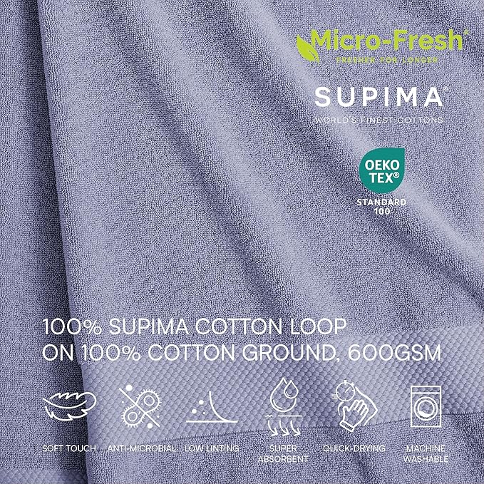 Lacoste Heritage 100% Supima Cotton Bath Towel, Light Denim, Premium Super Soft