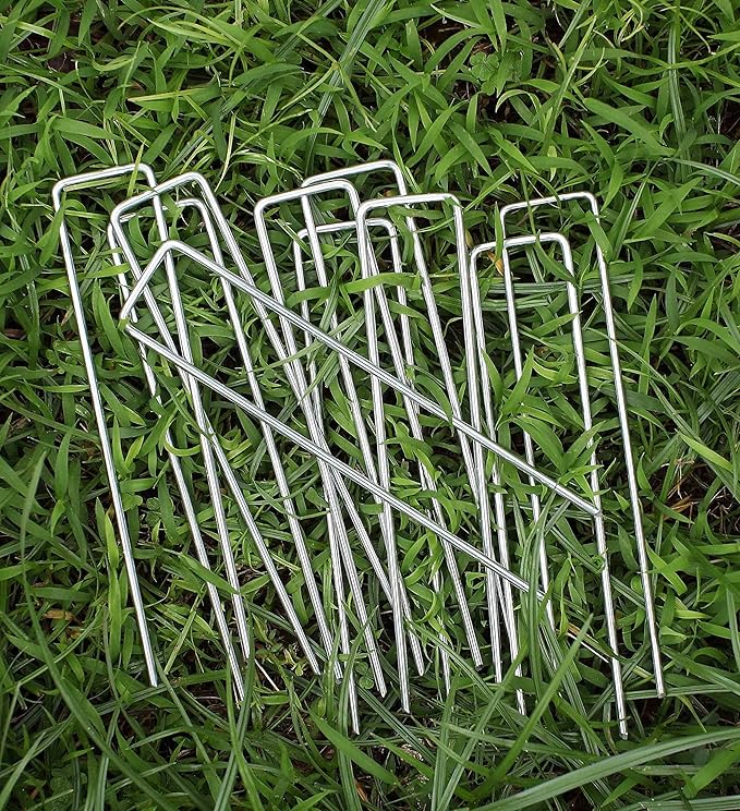 6 Inches Galvanized Garden Staples, Metal Tent Stakes, Heavy Duty U-Shaped Pins and Landscaping Staples for Sod Anchoring Landscape Fabric Irrigation Tubing,Halloween Decorations (50, Silver)