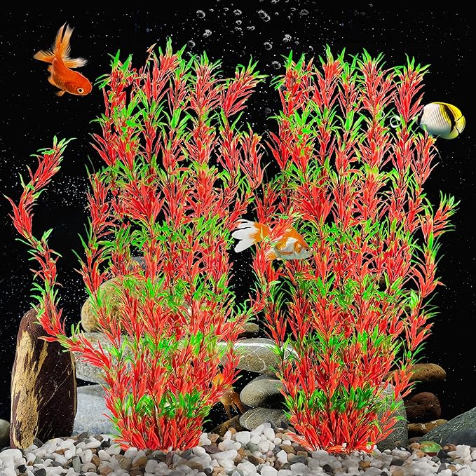 MyLifeUNIT Aquarium Plants, 21 Inches Tall Plastic Fish Tank Plants for Fish Tank Decorations and Aquarium Decor (Wine Red)