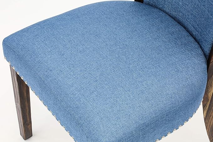 East West Furniture X777VE721-7 7 Piece Dining Room Furniture Set Consist of a Rectangle Dining Table with X-Legs and 6 Blue Color Linen Fabric Parsons Chairs, 40x72 Inch, Multi-Color
