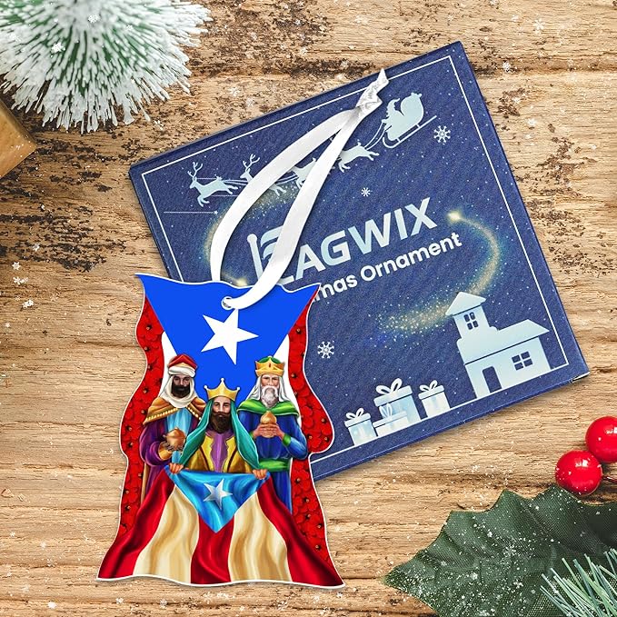 FLAGWIX Puerto Rico Christmas Ornament 2025 - Three Kings Day Acrylic Ornaments for Tree Decorations - Christmas Decorations for Home Indoor, Puerto Rico Gifts for Women Men Mom Dad, Friend Gift Ideas