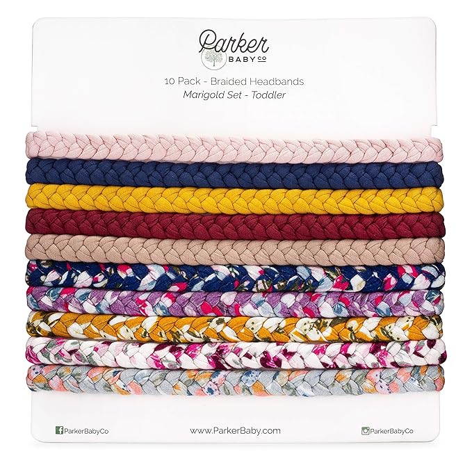 Parker Baby Co. Toddler Braided Headbands, Assorted (Pack of 10) Hair Accessories for Girls - Marigold Set
