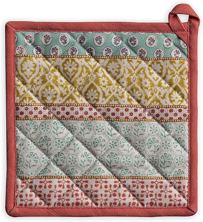 Maison d' Hermine Pot Holders 100% Cotton Heat Resistant Potholders 8" x 8" Hot Pads with Loop BBQ, Cooking, Baking, Grilling, Kitchen, Handling Hot Pans Spring/Summer (Pack of 1, Provence)