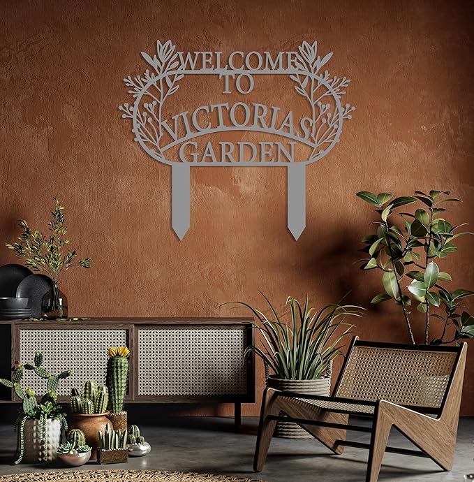 Personalized Metal Garden Sign with Stake, Custom Garden Decor for Outdoor, Custom Family Name Sign, Patio Decorations, Lawn Art, Farmhouse Decorative, Housewarming Gift (CstmDesign3)